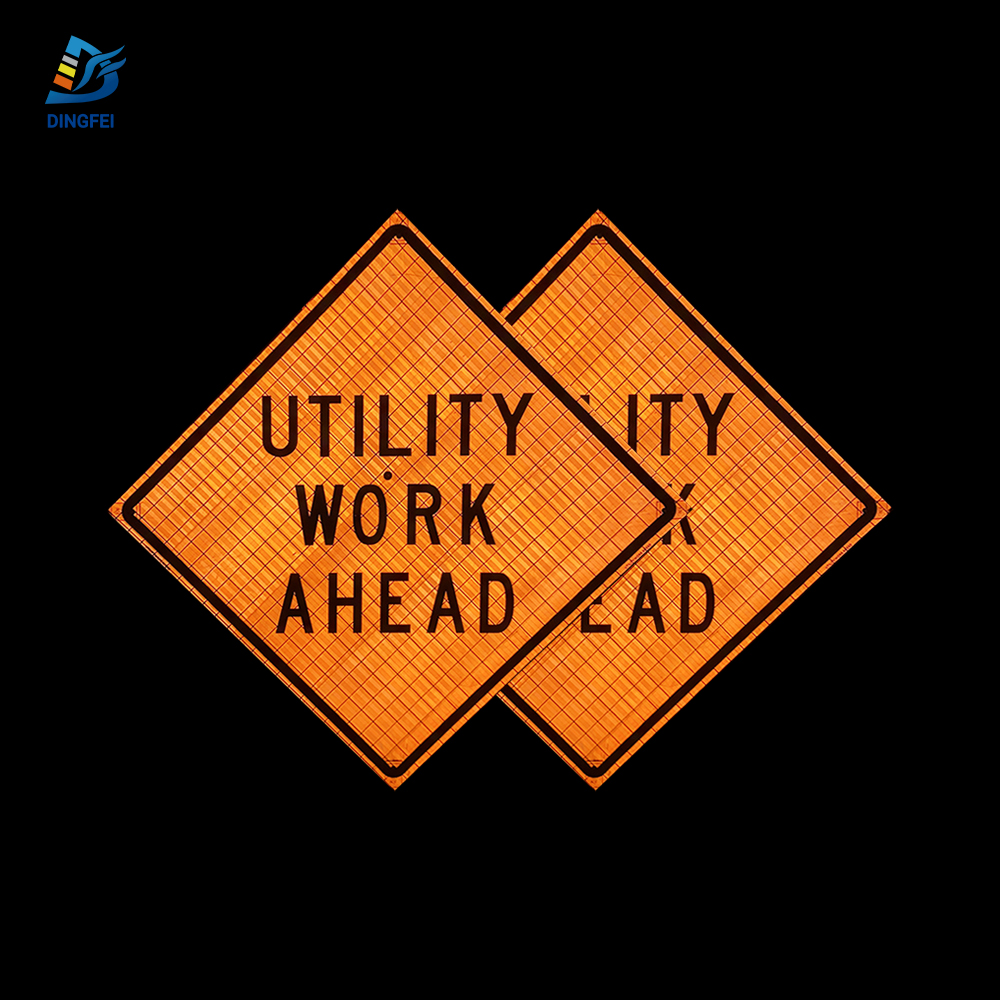 36 Inch Reflective Utility Work Ahead Roll Up Traffic Sign - 